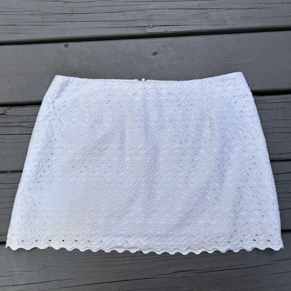 Lilly Pulitzer White Eyelet Lace Scalloped Mini Skirt Size 10 Cotton Lined